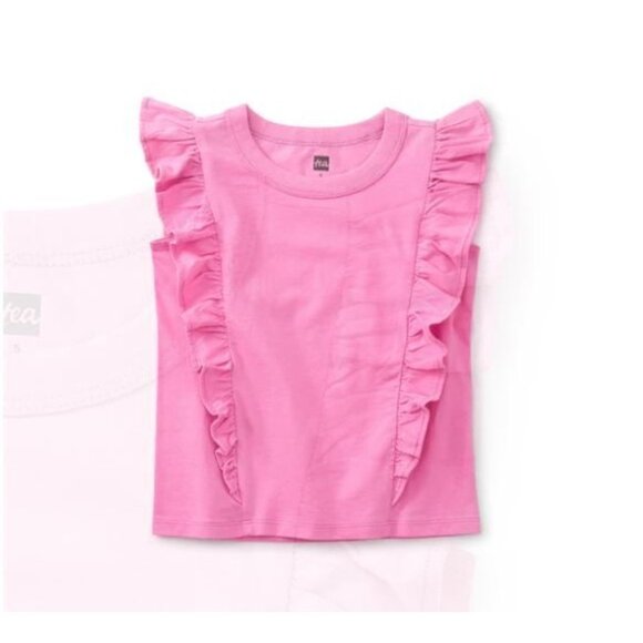 Tea Collection Short Sleeve Ruffle Knit Top Perennial Pink size 12 - Picture 1 of 8